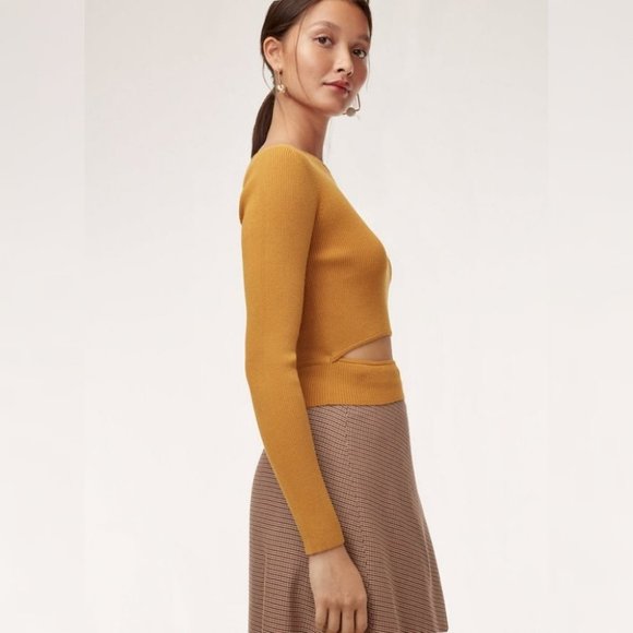WILFRED | Yacine Cut Out Ribbed Long Sleeve Yellow Top Aritzia XS - Picture 3 of 9